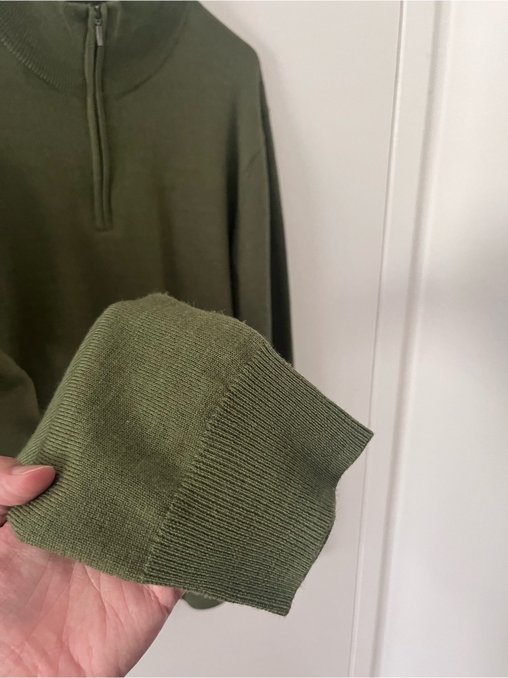 Goodthreads Men’s 100% Merino Wool Quarter Zip Green Sweater Large Tall - Picture 4 of 10